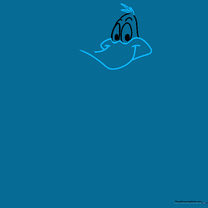 Drawing showing the addition of a feathery head tuft and the outline of Daffy Duck's wide beak.