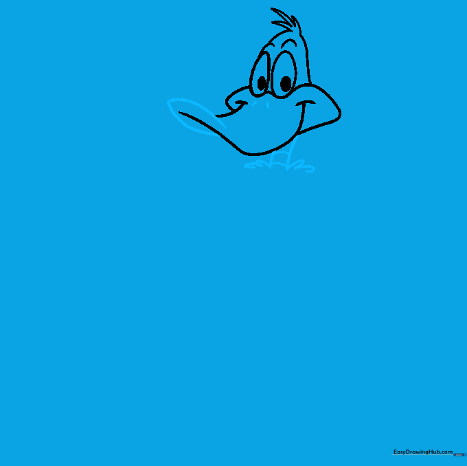 Detailed view of Daffy Duck's beak with nostrils and the start of the neck with feathery texture.