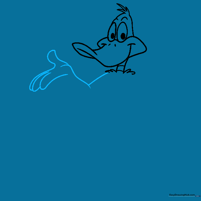 Outline of Daffy Duck's arm and hand showing the thumb and finger placement.