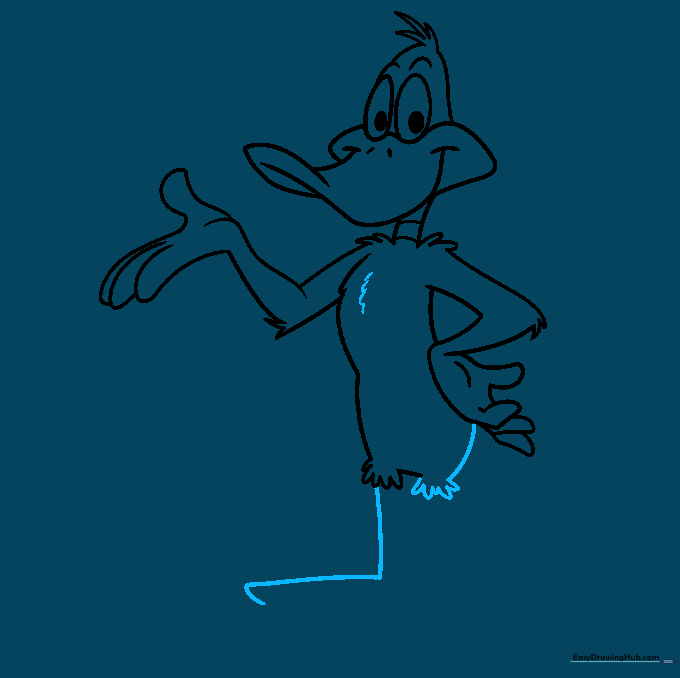 Initial sketch of Daffy Duck's leg and foot using an L-shaped guide.