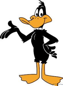 Colorful, finished drawing of Daffy Duck standing proudly.