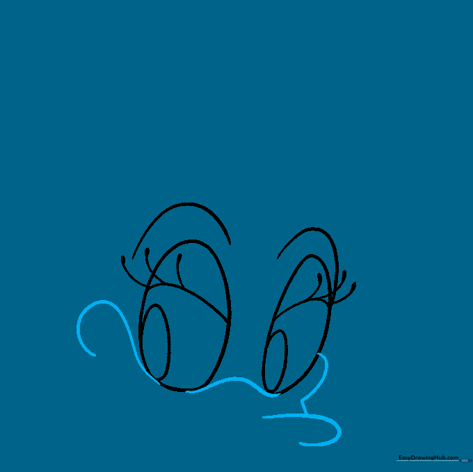 Outlining the upper portion of the duck's beak with a curved spiral line.