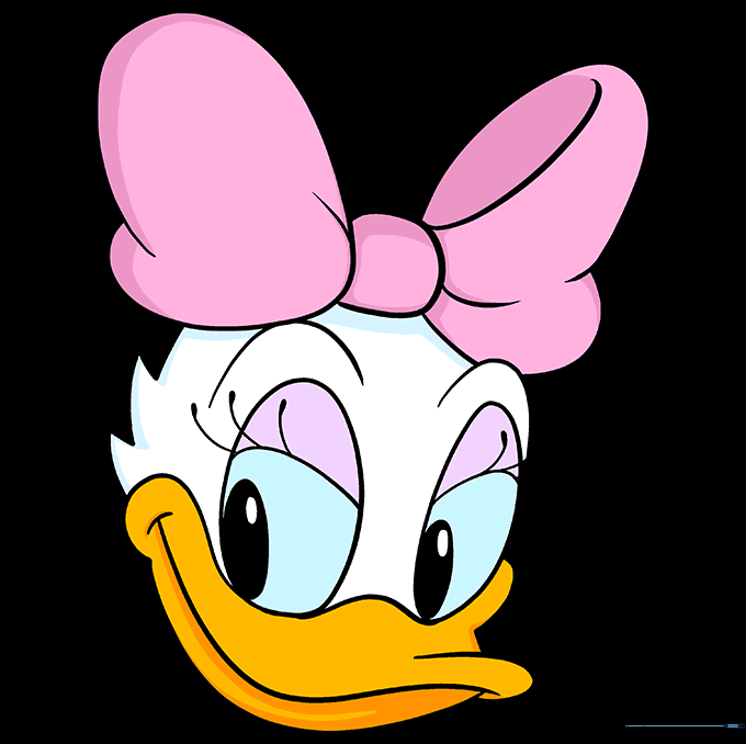 A fully colored Daisy Duck illustration with a pink bow.