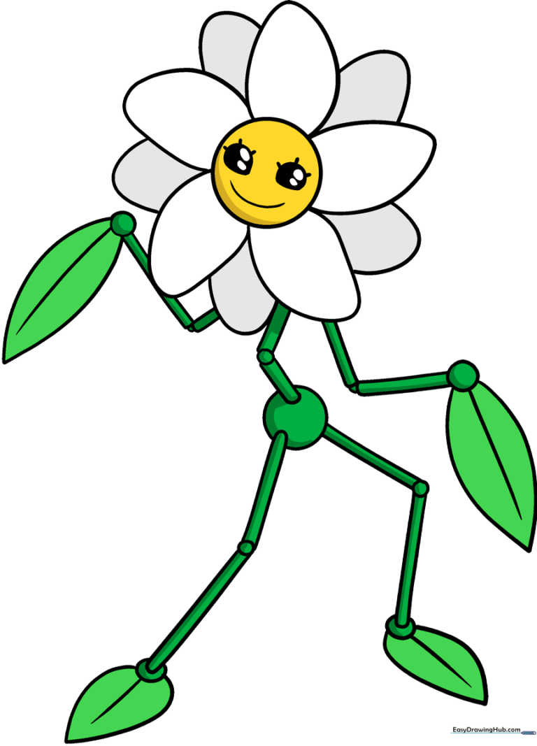 Finished illustration of Daisy from Poppy Playtime, showcasing her floral design and toy-like features.