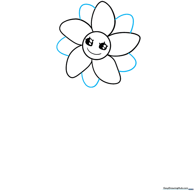 Daisy's flower head with an additional layer of petals peeking out from behind the front row.