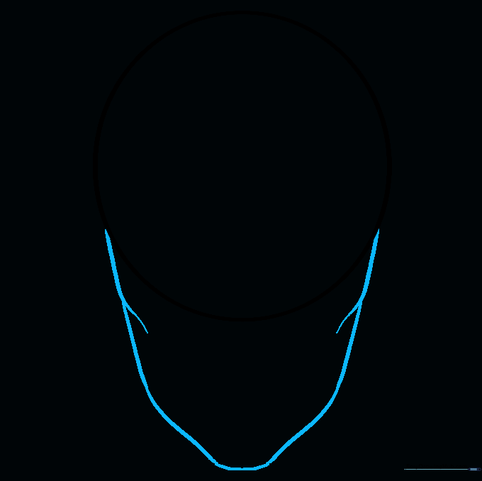 Adding a sharp, angular jawline to the initial circle to form the face structure.