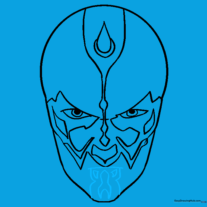 Drawing the mouth and chin detail to complete the lower face.