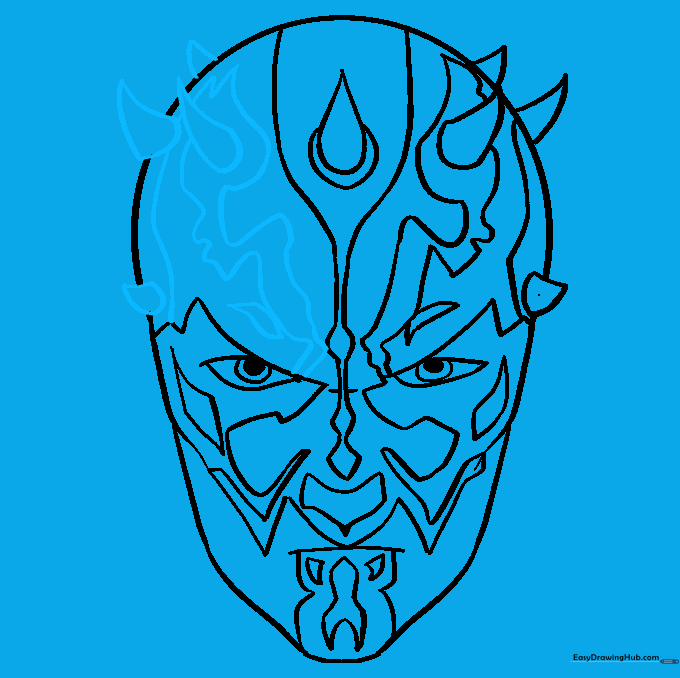 Adding the remaining horns and completing the facial tattoo patterns.