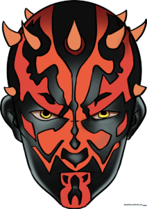 A high-quality, finished illustration of Darth Maul, showcasing his detailed facial tattoos and horns.