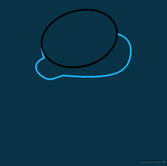 The oval head connected to a larger, rounded body shape using a single continuous curved line.