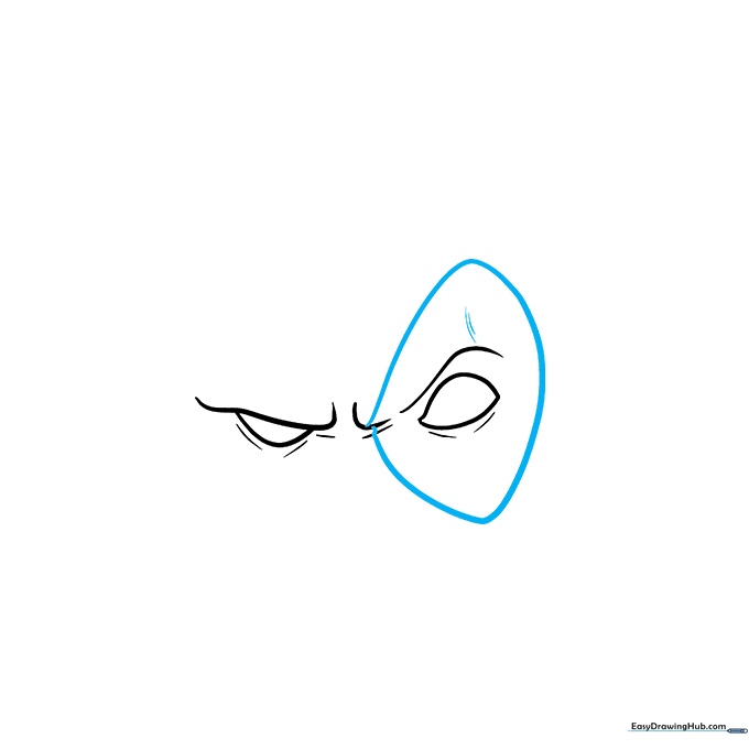 Drawing the black eye patch area around Deadpool's left eye.