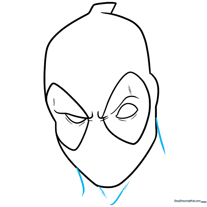Adding the neck lines extending from the jaw to the base of the drawing.