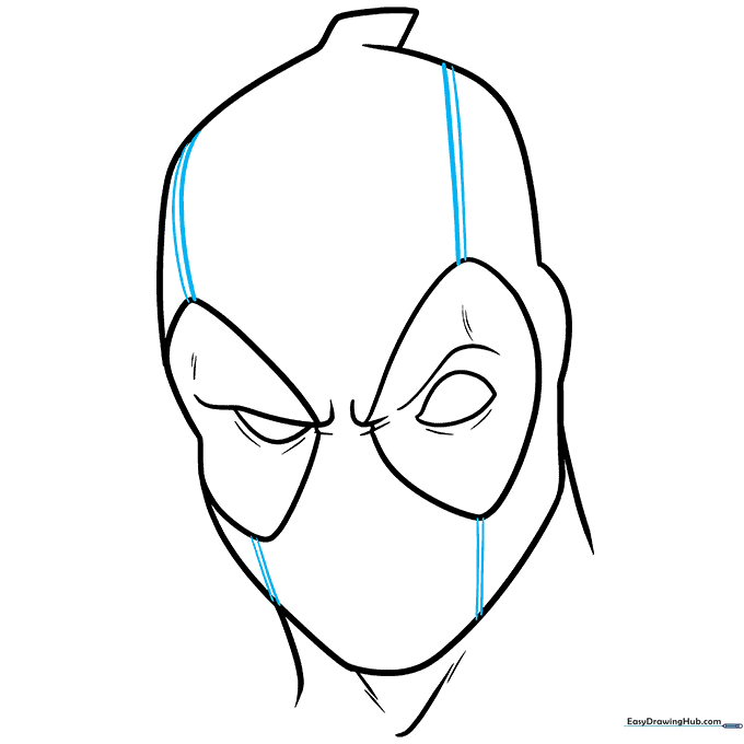 Adding horizontal seam lines across the Deadpool mask.