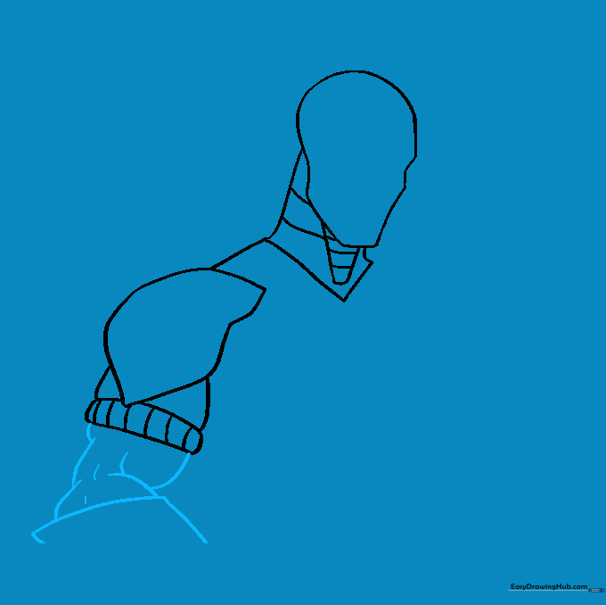 Sketching the muscular arm and gauntlet detail.