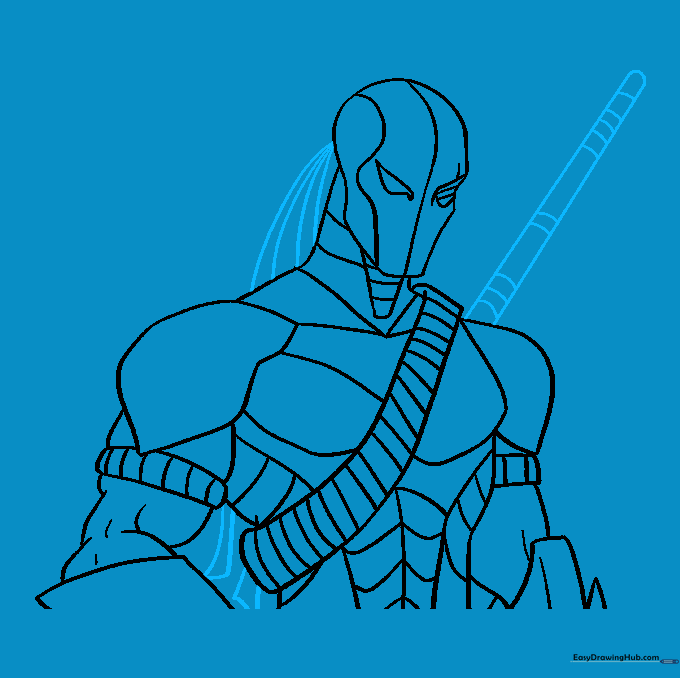 Drawing the sword or weapon and adding motion lines behind the head.