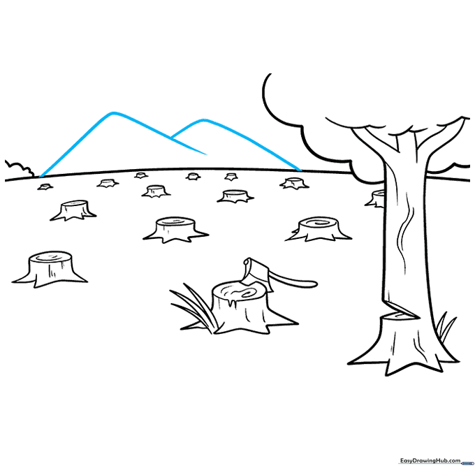 Drawing mountain outlines in the background using overlapping V-shaped lines.