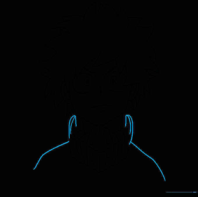 Adding shoulder lines and collar accents to the character's uniform.