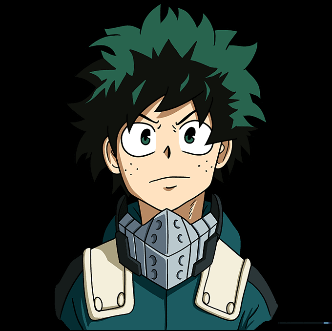 The final colored drawing of Deku from My Hero Academia.