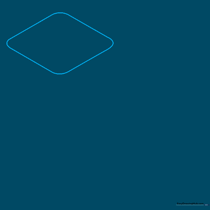 A light pencil sketch of a rounded diamond shape representing the top face of a die.