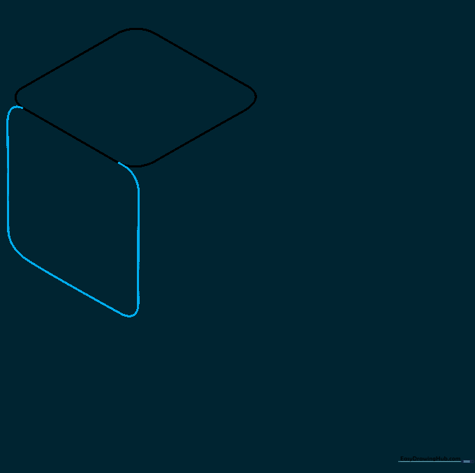 Two connected rounded diamond shapes forming the top and side of a cube.