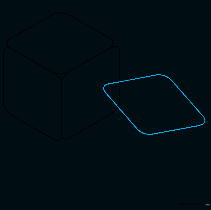 A new rounded diamond shape drawn partially behind the first completed cube.