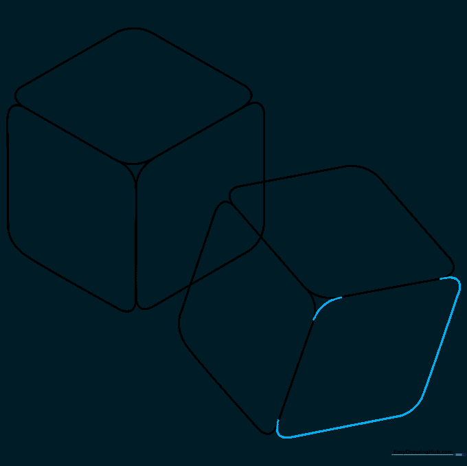 The completed outline of a second 3D cube next to the first one.
