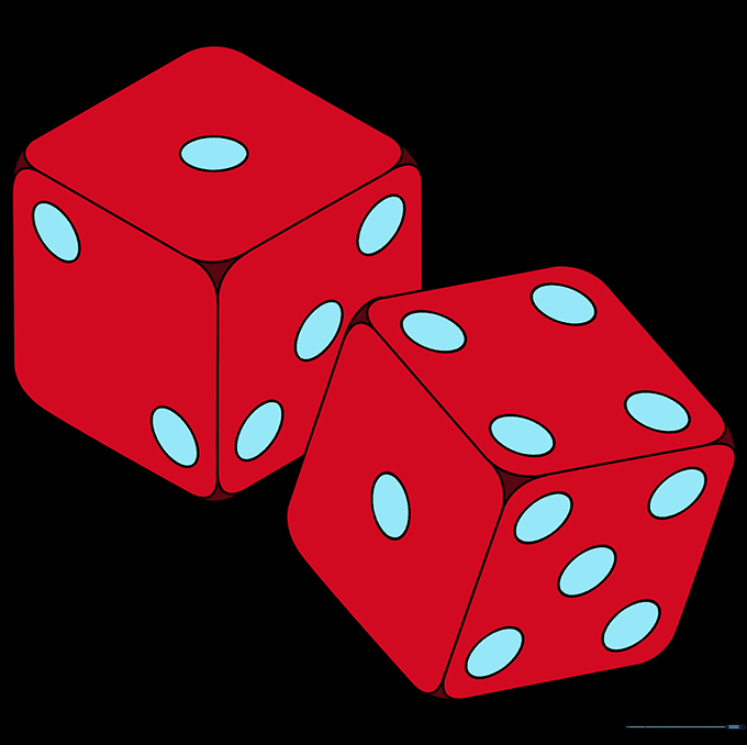 The finished, colored drawing of two dice.
