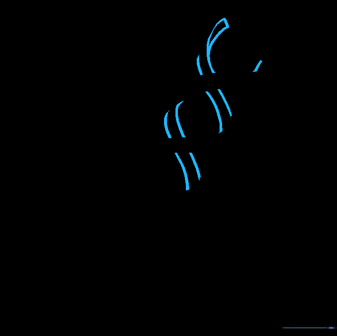 Overlapping curved lines forming an X-shape pattern between the guide lines.