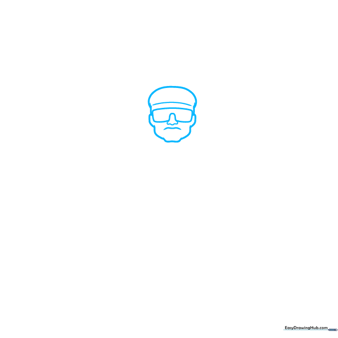 Pencil sketch showing the initial circular head shape and the outline of Doc Ock's goggles.