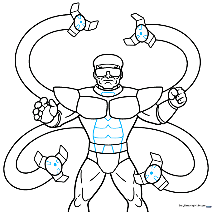 Refining the mechanical claws and adding muscle-like textures to the chest armor.