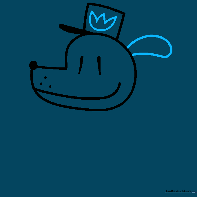Drawing a tulip emblem on the hat and adding a rounded ear to the side of the head.