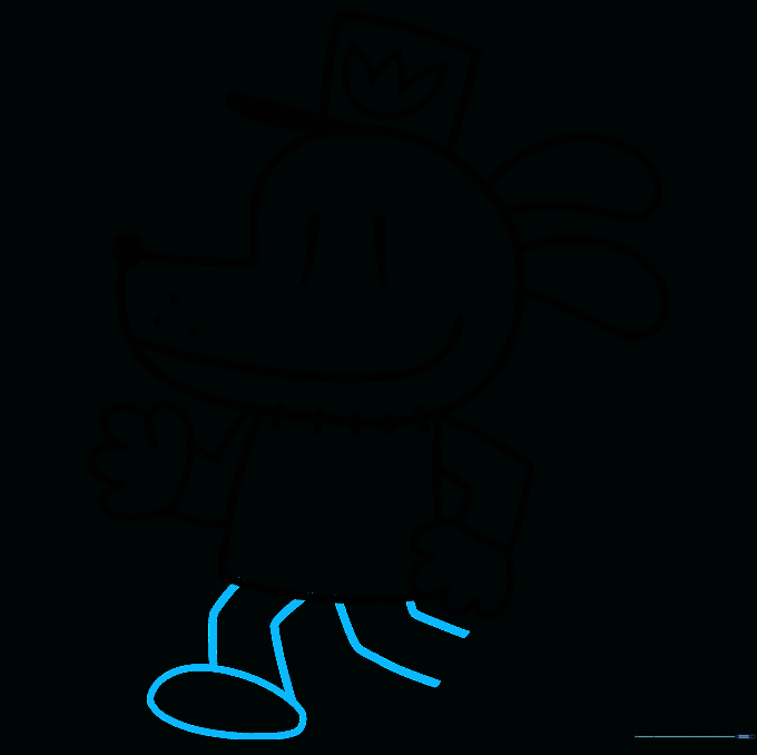 Drawing the legs with knee bends and oval feet.