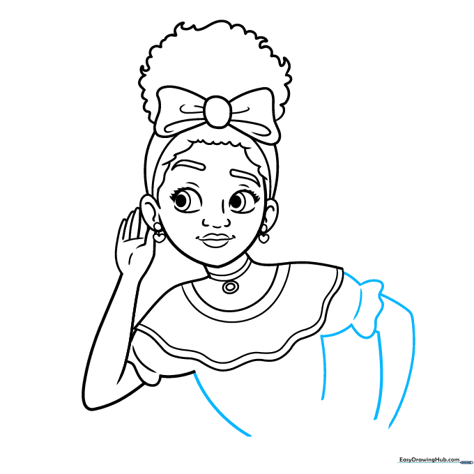 Outlining the torso and sleeves of the dress.