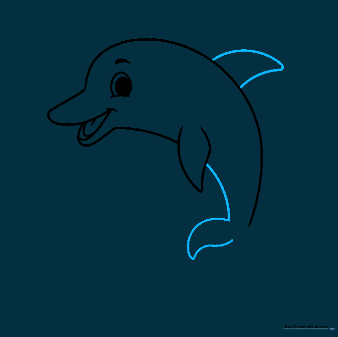 Dolphin outline showing the back fin and start of tail