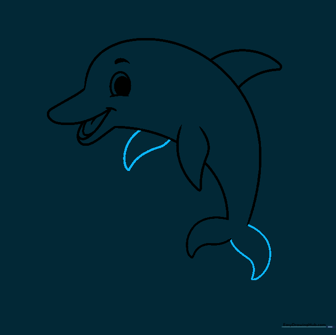 Dolphin drawing with completed tail and both side fins