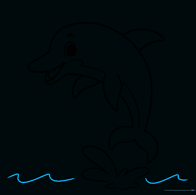Dolphin drawing with ocean waves added in the background