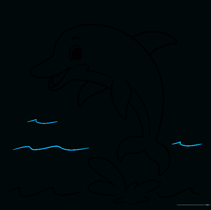 Completed line art of a dolphin jumping in the ocean