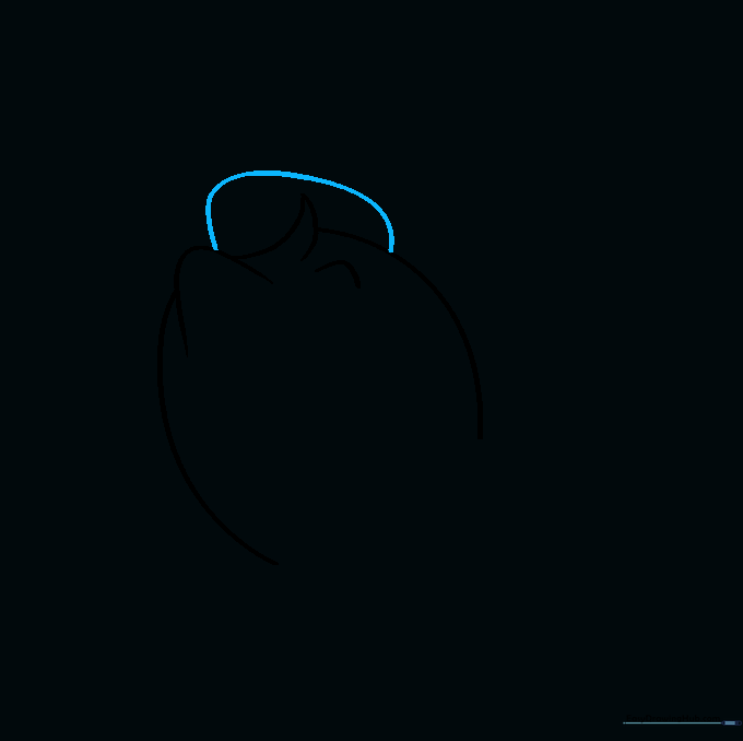 A rounded, irregular shape drawn on top of the head to form the brim of the sailor hat.