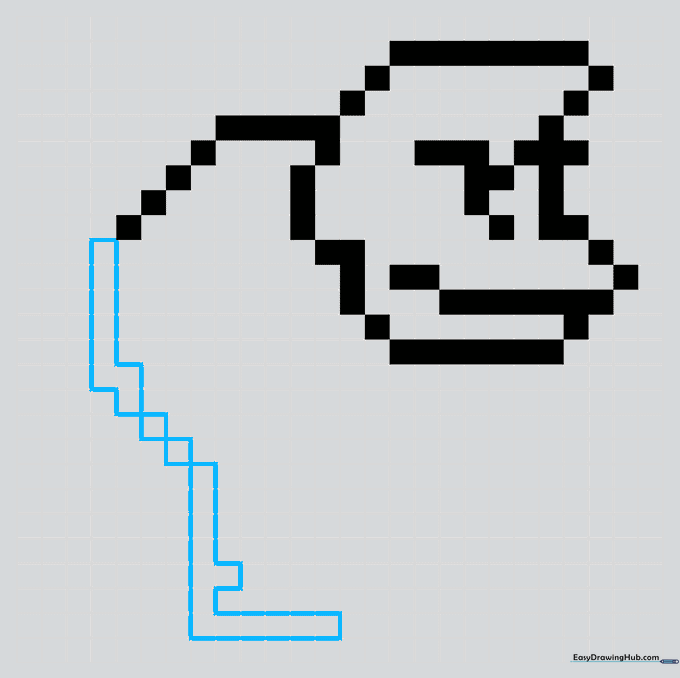 Drawing the torso section of Donkey Kong on graph paper.