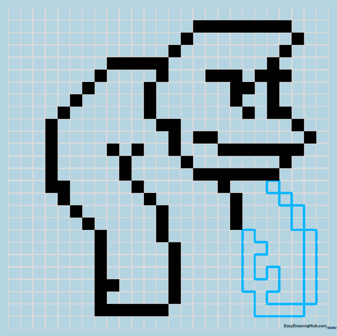 Step-by-step construction of Donkey Kong's legs on a grid.