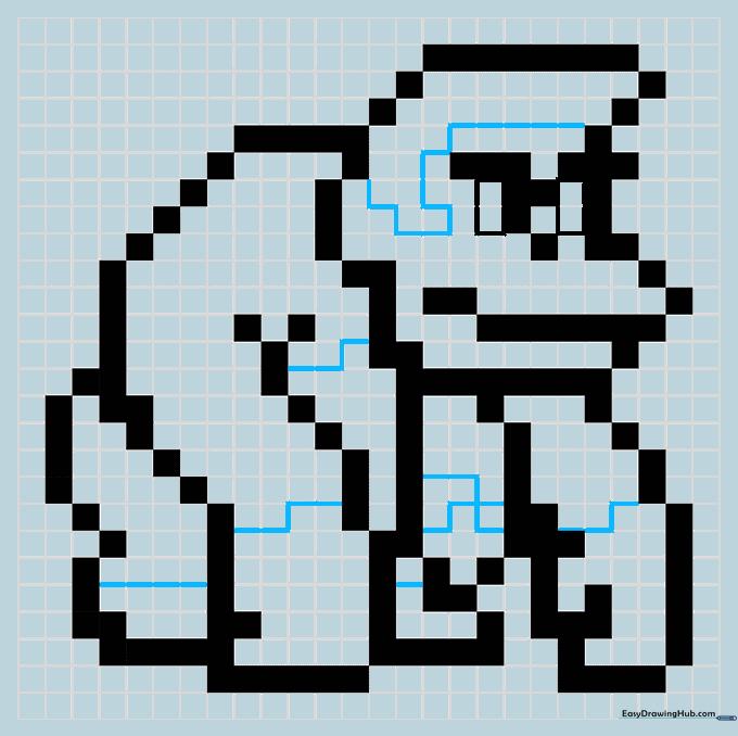 Finalizing the outline of the Donkey Kong pixel art drawing.