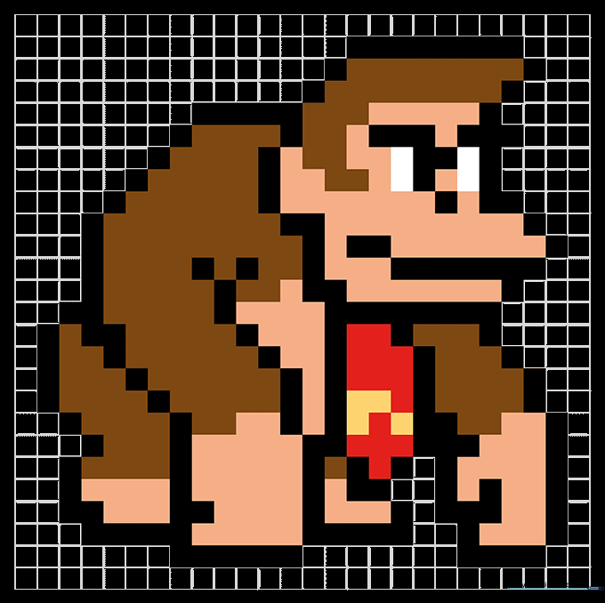 The completed, colored Donkey Kong pixel art on grid paper.
