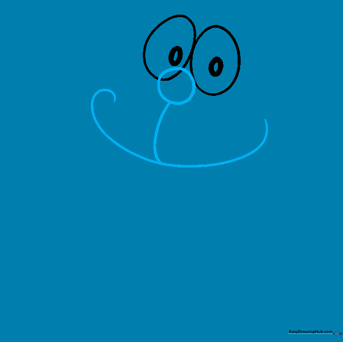 Doraemon's nose and mouth structure sketched with pencil.