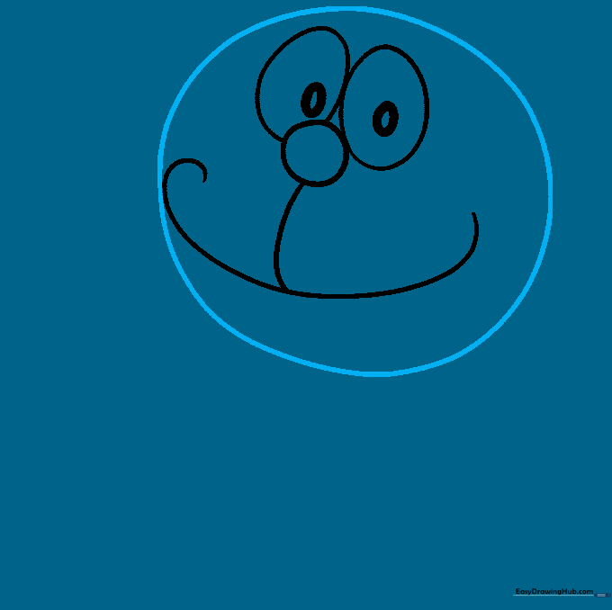 The circular outline of Doraemon's head surrounding the facial features.