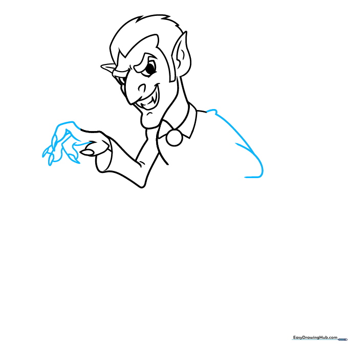 Detailed sketch of Dracula's hand using ovals for fingers and teardrops for nails.