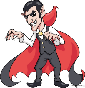 A friendly cartoon Dracula character, fully colored and ready for Halloween.