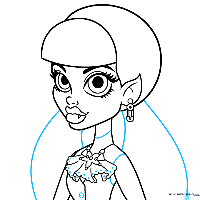 Adding hair curves, buttons, and texture details to the clothing.