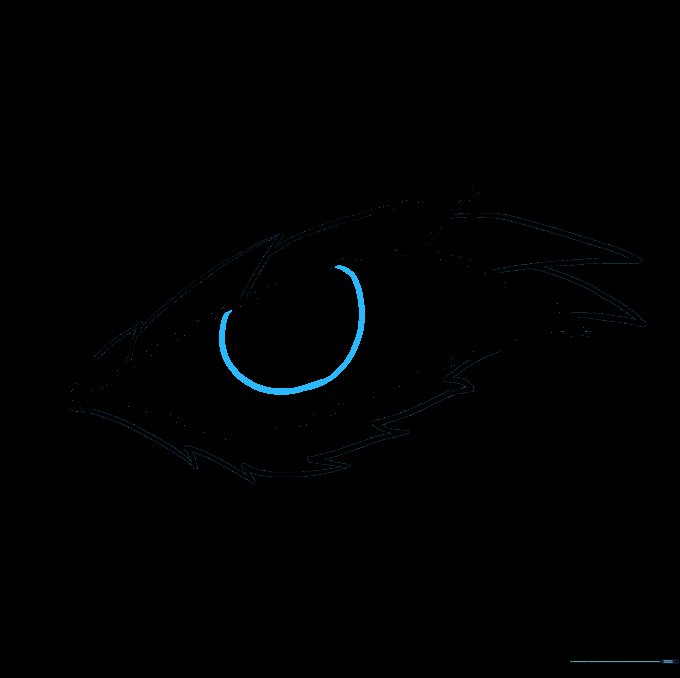 A large circular pupil drawn within the eye outline.