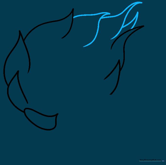 Drawing additional scales to connect the fruit sections with flame-like points.