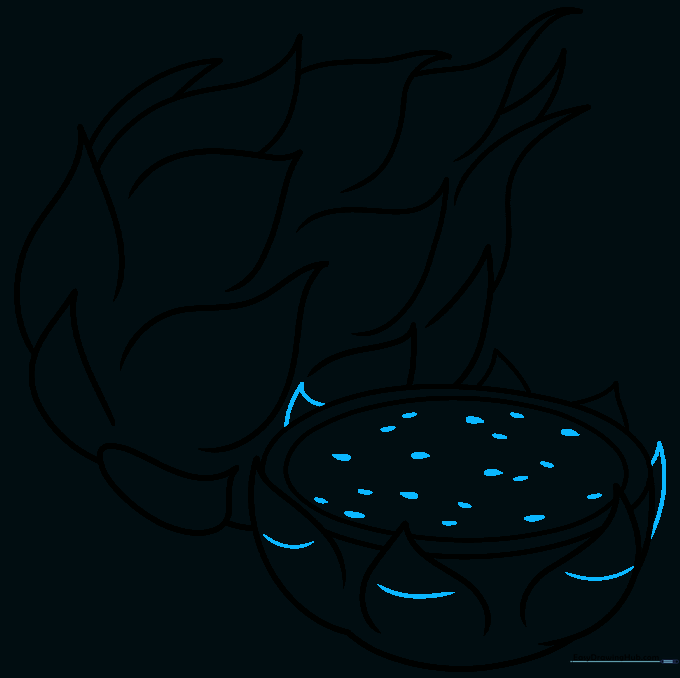 Adding small seed details to the interior flesh of the dragon fruit.